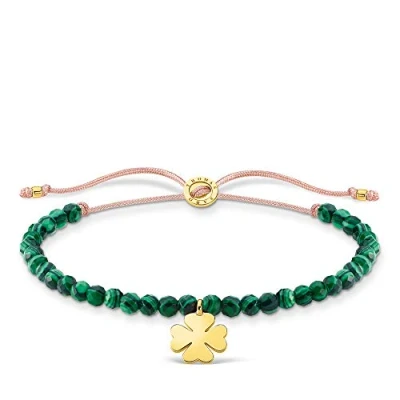 Imagen de THOMAS SABO Pulsera Cuentas Verdes con Hoja de Trébol Plata Chapada en Oro A1983 140 6 L20V, 13 20 cm