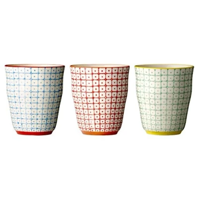 Imagen de BLOOMINGVILLE Tazas sin Asas Carla de café, té para la Oficina y el hogar Ø 8,5 x H 9,5 cm, Azul Rojo Verde, Cerámica, Juego 3, Capacidad 300 ml