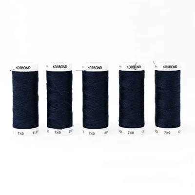 Imagen de Korbond poliéster Medianoche de 500 m, 5 bobinas 100 Hilo Blanco, para máquinas Coser a Mano, no se Encoge, Ideal, sastrería, Acolchado, Manualidades, Reparaciones y Adornos, Azul Oscuro, 500m