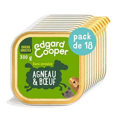 Imagen de Edgard &amp; Cooper Paté para Perros, (Aleta y Carne de Res, 300 g x 18), sin Cereales, Fresca proteínas Calidad, Ingredientes Reales hipoalergénicos, azúcares añadidos