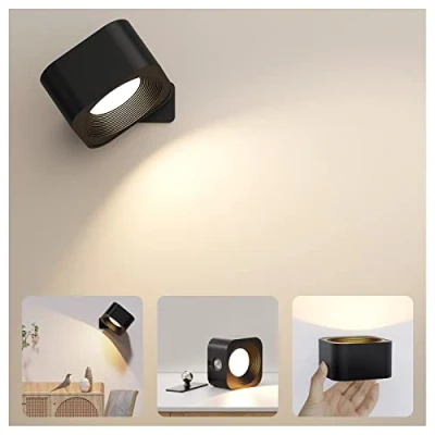 Imagen de FOMYHEARD Lámpara de pared LED 360 Giratoria Aplique con Batería Recargable, Tres Niveles Temperatura, Color y Brillo, para Interior, Estudio, Dormitorio