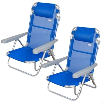 Imagen de AKTIVE Pack de 2 sillas Plegables multiposición para Playa, jardín, terraza o Camping, 5 Posiciones Diferentes, Medidas 48x46x84 cm, Altura 21 Reforzadas, Incluyen asa Transporte (85479)