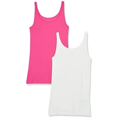 Imagen de Amazon Essentials Top Ajustado sin Mangas y con Tirantes Finos Mujer, Pack de 2, Blanco/Rosa Oscuro, L