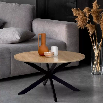 Imagen de IDMarket Mesa Baja Redonda Alix Pie araña 70 cm Madera y Negro