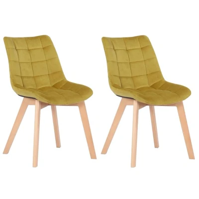 Imagen de CLP Set De 2 Sillas Comedor Passaic Acolchada En Terciopelo I Butacas Salón con Look Nórdica &amp; Base Madera, Color:Amarillo