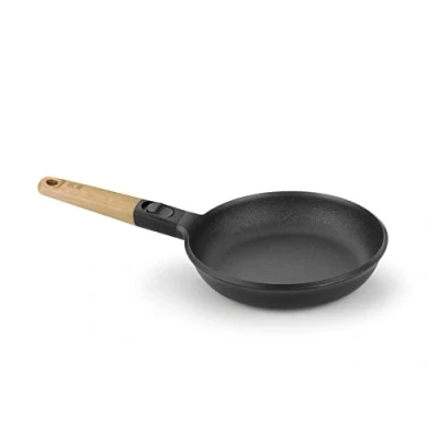 Imagen de BRA Market Sartén 22 cm, aluminio fundido, mango desmontable madera natural, antiadherente tricapa sin PFOA, apta para todo tipo de cocinas incluido inducción