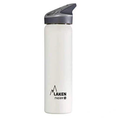 Imagen de Botella de Agua Térmica al Vacío Acero Inoxidable Doble Pared Laken (0,75L Blanco) Tecnología 24 Horas Frío Ideal para Trabajo o Deporte Cierre Hermético y Uso Vertical