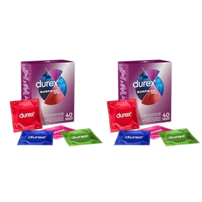 Imagen de Durex Surprise Mix Condones Surprises, con relieves y nervaturas delgados, Maxi formato, 80 perfiles