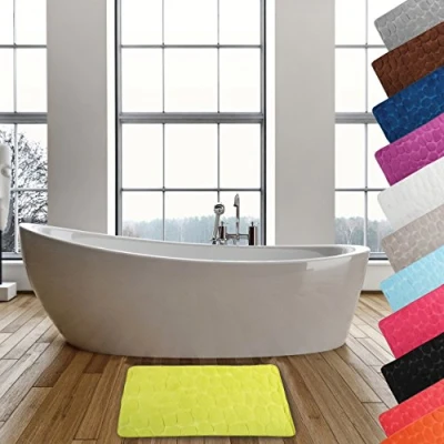 Imagen de MSV Alfombra de Baño Espuma, Diseño Piedras, Microfibra, Verde, 40x60x1 cm