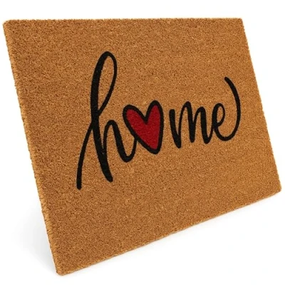 Imagen de Entrando Felpudo Home con corazón de coco para la puerta casa, interior y exterior, robusto, resistente a intemperie, antideslizante, también como decoración puerta, regalo