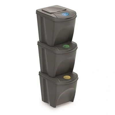 Imagen de Set de 3 cubos basura KEDEN SORTIBOX para reciclado, gris, volumen 3x25L