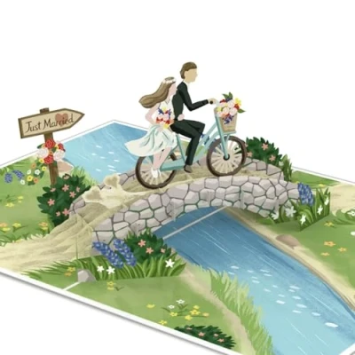 Imagen de papercrush® tarjeta desplegable de boda &quot;pareja novios en bicicleta&quot; Divertida 3D, elegante felicitación para oficina registro y ceremonia la iglesia,