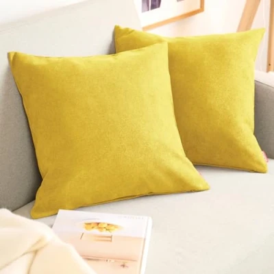 Imagen de Blumtal Juego de 2 Funda para cojín Chenilla Fundas Decorativas sofá con Cremallera Cubierta, Amarillo Mostaza, 45 x cm