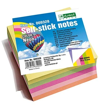 Imagen de D.RECT, Notas Adhesivas, Set de 1, 76x76mm, 1x400 un Bloque Hojas, Material Oficina, Color Neon (9328)