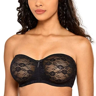 Imagen de DOBREVA Sujetador Encaje Sin Tirantes con Aros Invisible para Mujer Negro 100E