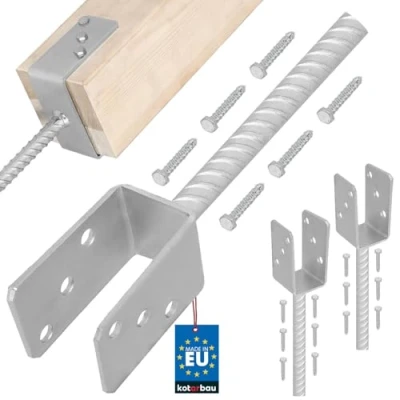 Imagen de KOTARBAU® Juego de 2 soportes para postes hormigón, U 51 mm, acero galvanizado en caliente, anclajes hormigón madera, estriado, anclaje postes, manguito suelo,