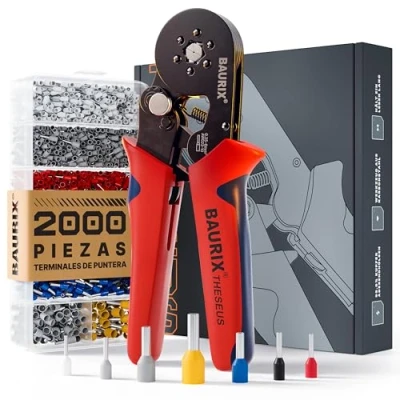 Imagen de BAURIX® Crimpadora Terminales Eléctricos hexagonal Kit de 2000 punteras electricas [0,25 6mm²] autoajustables Alicates Electricos