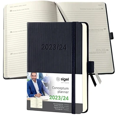 Imagen de SIGEL C2502 Conceptum Agenda semanal 2024/2025, aprox. A6, negro, tapa dura, dos páginas = una semana, 240