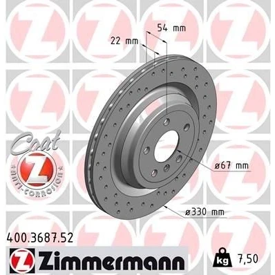 Imagen de ZIMMERMANN SPORT COAT Z 400.3687.52 Disco de freno 330 22 6/5 5 112 ventilación interna, perforado revestido altamente carbonizado
