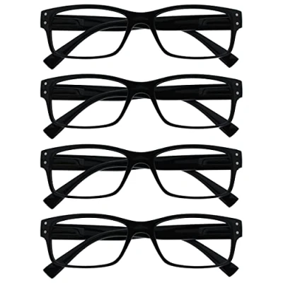 Imagen de The Reading Glasses Company La Compañía Gafas De Lectura Pack 4 Hombres Negro Grande Estilo Diseñador Lectores Bisagras Resorte RRRR11 1 +1,50
