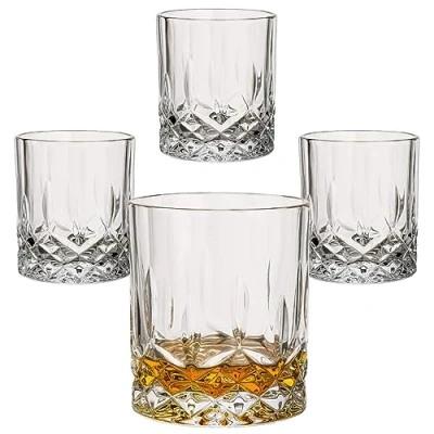 Imagen de gouveo Juego de 4 Vasos whisky cristal 300 ml con diseño para whisky, coñac, brandy, set regalo hombres y amantes del