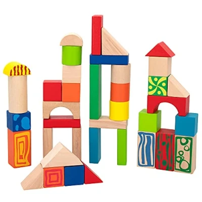Imagen de WOOMAX 40994 Piezas Madera construcción niños, Bloques Madera, Juegos de construcción, +18 Meses, 50