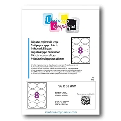 Imagen de 20 A4 hoja 8 pegatina 96 x 63 mm etiqueta adhesiva de papel para una impresora chorro tinta y láser