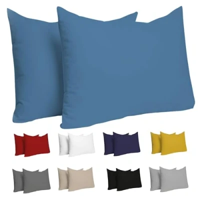 Imagen de Dreamzie Funda Almohada 30x50 (Juego de 2) Azul para Las Almohadas 30 x 50 cm 100% Algodon Jersey Cojin Cama Protector