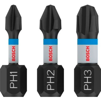 Imagen de Bosch Professional 3 puntas de atornillar Impact Control PH Set, 25 mm, vástago hexagonal, Pick and Click, accesorios taladro impacto