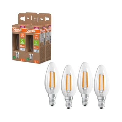 Imagen de OSRAM en forma clásica de mini vela, con filamento LED decorativo diseño esmerilado, A, E14, 1,2 W, 255 lm, 2700 K, blanco cálido. Sin calentamiento, paquete 4