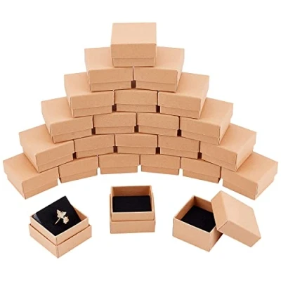 Imagen de NBEADS 24 Piezas Caja de Joyas, Cajas Papel Cartón Regalo para Joyas Kraft Exhibición Aretes, Anillos y Collares, Bronceado, 5x5x3cm