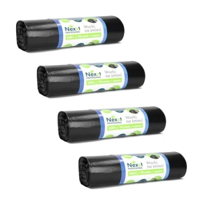 Imagen de Emerson 40 bolsas de basura resistentes al desgarro, extrafuertes, paquete 4 rollos negros, capacidad 240 l, 120 x 150 cm, estables plástico