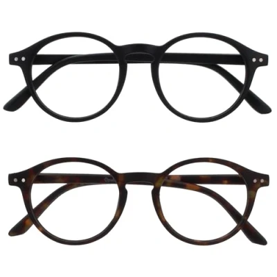 Imagen de OPULIZE REY Gafas de Lectura Pack 2 Montura Redonda Retro Negro Mate, Carey Marrón Hombre Mujer Bisagras Muelle RR56 12 +3.00