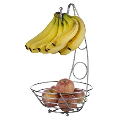 Imagen de Exzact Fruteros/Cesta de frutas/Estantes para frutas con soporte plátanos 43 cm alto, Frutero Gancho racimo plátanos, y verduras, alámbrico cromo acabado