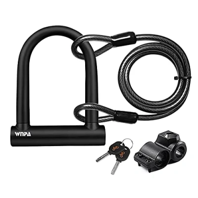 Imagen de Candado en U Bicicleta, Forma de para Resistente, Alta Seguridad, con Cable Flexible Acero 1,2 m y Soporte Montaje Resistente Bicicletas, Motocicletas …
