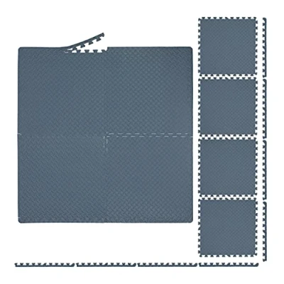 Imagen de Relaxdays Suelo, 60x60 cm, 8 Esterillas Fitness con Borde, Goma EVA, 3m², Gimnasio, Alfombra Puzle, Protector, Gris, Unisex Youth, Set de