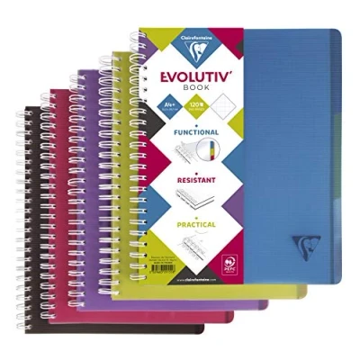 Imagen de Clairefontaine Ref 329155C Cuaderno encuadernado con alambre (120 hojas) Tamaño A4+, regla cuadrada, papel vitela cepillado de 90 g/m², cubierta Polypro acanalada
