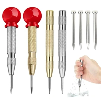 Imagen de CZAYEFNH Punzón Central Automático，4 piezas Punzon Automatico Punzones para Metal Punzonado Ajustable con 4 Puntas de Repuesto Madera Plástico Ventanas