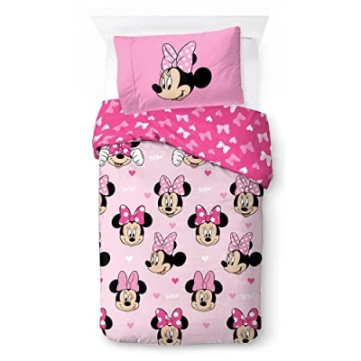Imagen de Jay Franco Disney Minnie Hearts &amp; Love Juego de Ropa Cama Infantil 100% Algodón 135 x 200 cm Tamaño Individual Funda Nórdica + Almohada 50 70