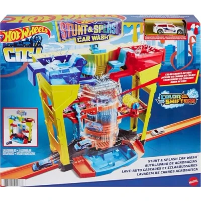 Imagen de Hot Wheels City Cascada túnel de Lavado, Pista para Coches Juguete, Incluye 1 vehículo Sorpresa Que Cambia Color (Mattel GRW37)