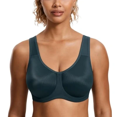 Imagen de SYROKAN Sujetador Deportivo Mujer con Aros Alto Impacto Tallas Grandes Tirantes Ajustables Verde Oscuro del Bosque 100E
