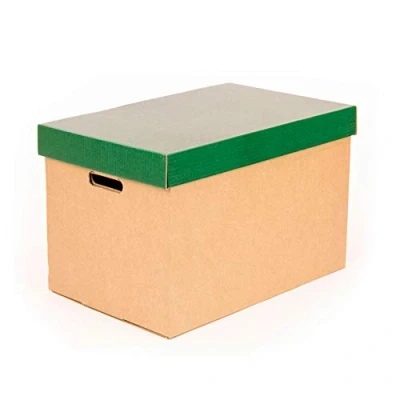 Imagen de Only Boxes, Cajas de almacenamiento con tapa verde, para mudanza y almacenaje cartón asas, se muy resistente, 53.2x33.1x32.5 (largo x ancho alto) en cm, 2 Unidades