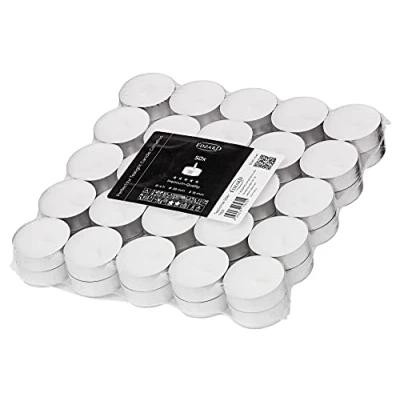 Imagen de EDZARD 50 candelitas Blancas, Taza de Aluminio, diámetro 39 mm, sin Fragancia, Tiempo combustión 4 Horas, Velas té
