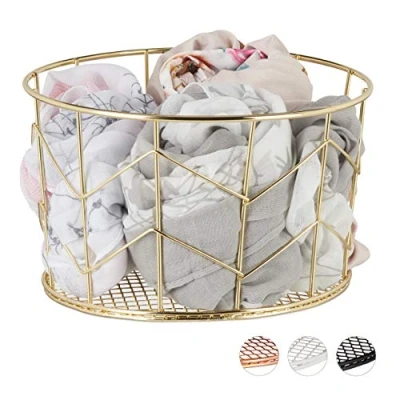Imagen de Relaxdays Cesto de Almacenaje, Redondo, Vintage, Decoración, ∅ 22 cm, Dorado