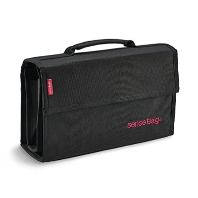 Imagen de transotype senseBag Cartera, bolsillo negro para hasta 72 rotuladores, con compartimentos cosidos bolígrafos, en tejido de poliéster lavable