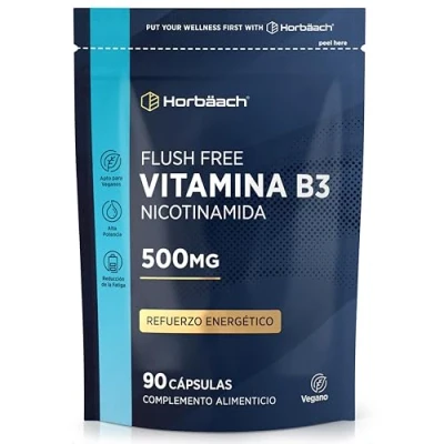 Imagen de Vitamina B3 Niacina 500mg Flush Free No Ruborizante 90 Cápsulas Veganas Suplemento de Nicotinamida sin Descarga Horbaach