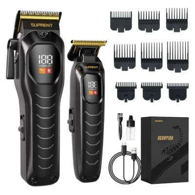 Imagen de SUPRENT Maquina Cortar Pelo Profesional, 9 Peines Guía, Cortapelos Hombre Precisi Con LED, Motor de Alto Rendimiento(Negro)