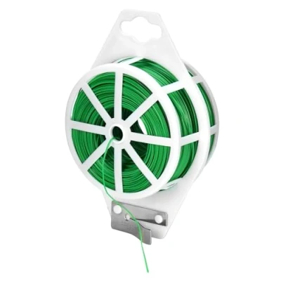 Imagen de QWORK® Alambre Plastificado Plantas, De Atar con Cortador Incorporado 200 m para Flores, OrganizacióN LíNeas Datos
