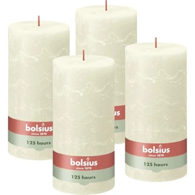 Imagen de Bolsius Rustik Vela XXL Marfil 4 unidades 20 x 10 cm Velas decorativas para el hogar Duración de combustión 125 horas Sin perfumar Cera vegetal natural aceite palma