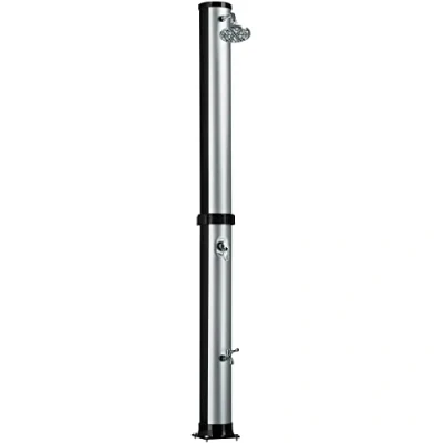 Imagen de TecTake® Ducha Exterior Jardin, Resistente a la Intemperie, Temperaturas Altas, Alcachofa 360, Grifo de Jardin para Pies, Conexión Manguera, Solar 38 L Negro/Plata